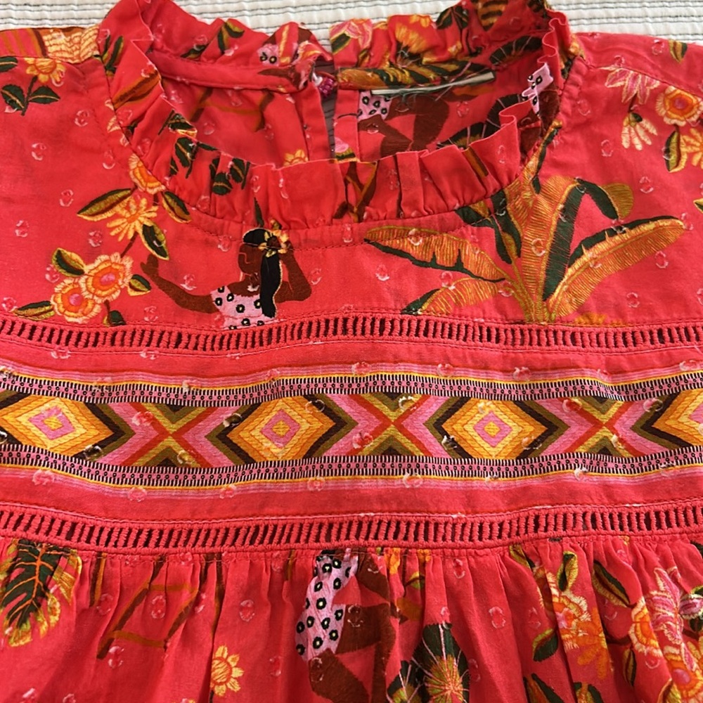 FARM Rio Secret Garden Ruffled Short-Sleeve Blouse-S - Picture 7 of 12